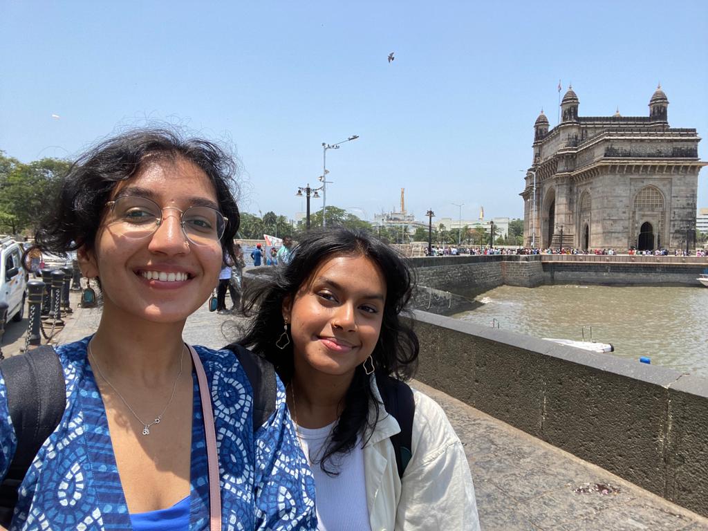 "Dev and I at the Gateway of India during our first week"